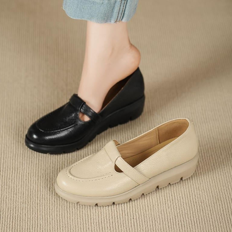 Zapatos de piel suave con plataforma y tacón de cuña
