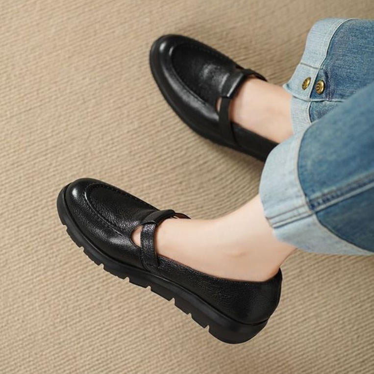 Zapatos de piel suave con plataforma y tacón de cuña