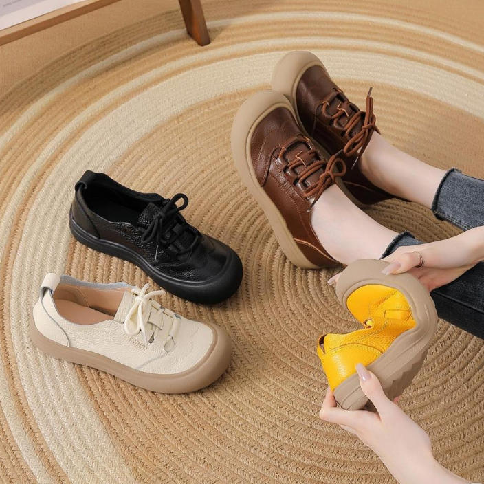 Zapatos casuales de piel genuina con punta redonda y suela suave