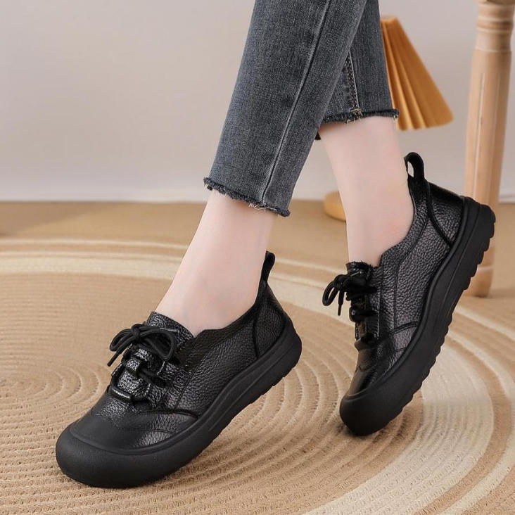 Zapatos casuales de piel genuina con punta redonda y suela suave