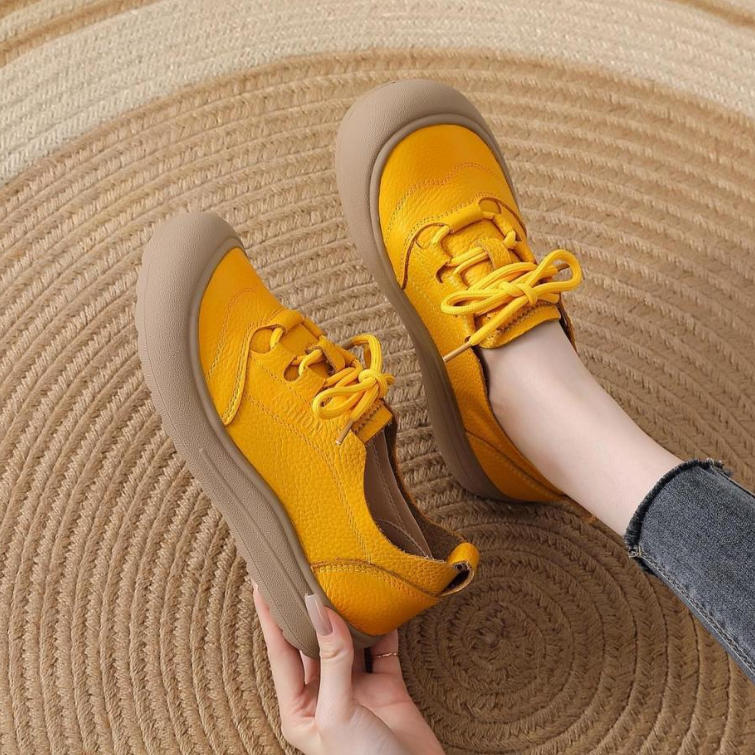 Zapatos casuales de piel genuina con punta redonda y suela suave