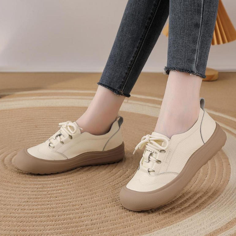 Zapatos casuales de piel genuina con punta redonda y suela suave