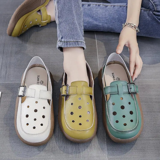 Zapatos de cuero huecos de suela gruesa