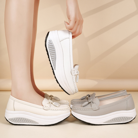 Zapatos casuales de plataforma de cuero de corte bajo