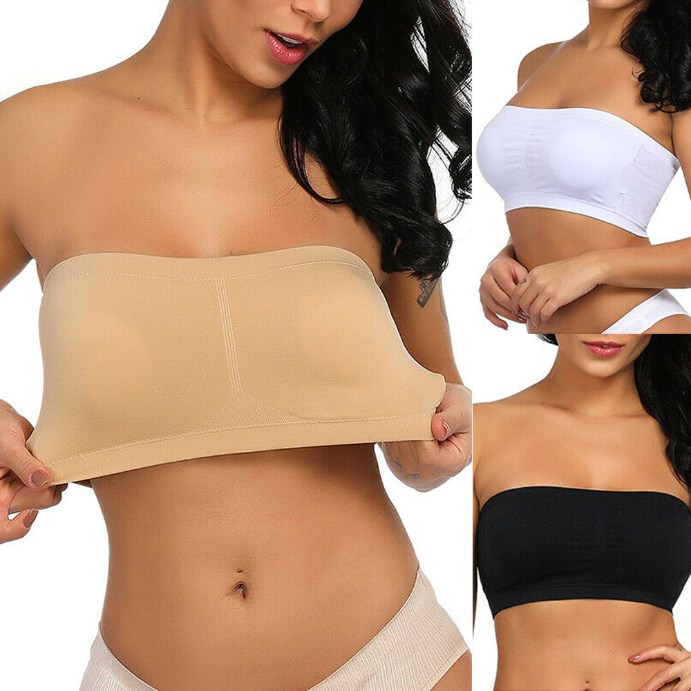 Sujetador sin tirantes de doble capa y alargado para mujer con almohadillas de sujetador desmontables para el verano