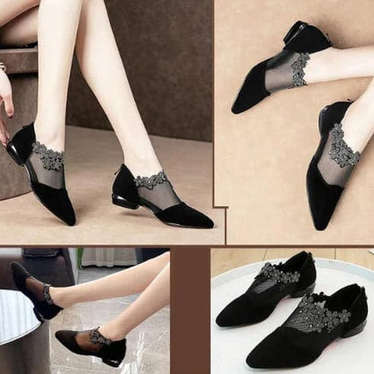 Zapatos de tacón grueso hueco de diamantes de imitación