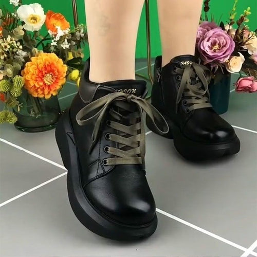 100% cuero auténtico botas cortas de lana