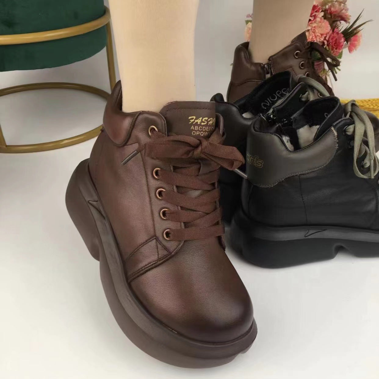 [100% cuero auténtico]botas cortas de lana